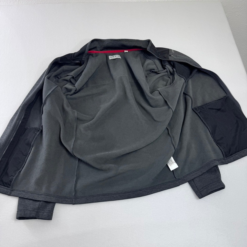 Orvis Mens Full Zip Fleece Jacket Charcoal Gray Heather Black Contrast L 1522009 - Picture 6 of 6